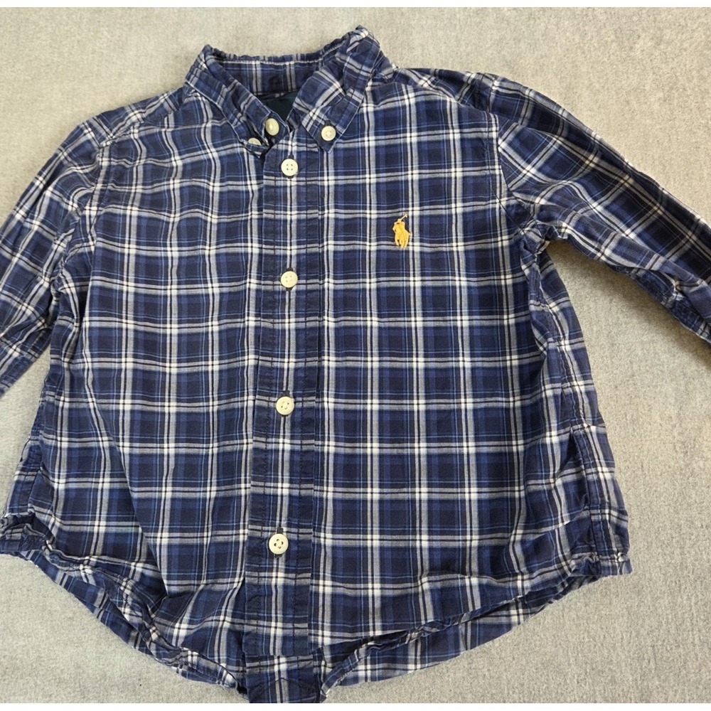 Polo Ralph Lauren Shirt Boy Toddler 24‎ Months Navy Check Button Up Long Sleeve